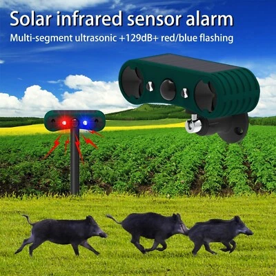 Solar Outdoor Wireless Motion Sensor Alarm 2*130db Loud Noise Maker 13 Sounds - Image 1 of 4