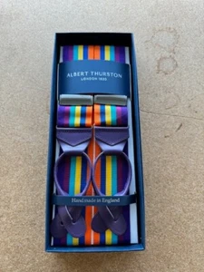 ALBERT THURSTON MULTI COLOURED STRIPE LEATHER END BRACES - Picture 1 of 1