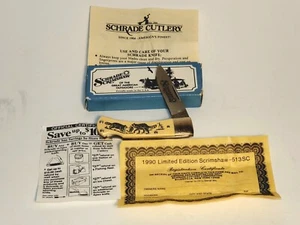 Vintage SCHRADE + USA MADE 1990 SCRIMSHAW RACCOONS LOCKBACK KNIFE SC513 - Picture 1 of 9