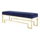 American Home Classic Laurence Steel and Velvet Bench in Gold and Navy