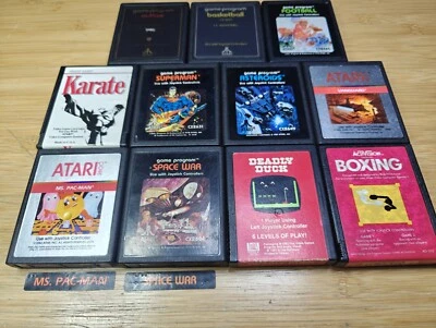 LOT of  Atari  2600 Ms. Pac-Man, Karate,Superman,SpaceWar,Asteroids,Outlaw+ More - Image 1 of 4