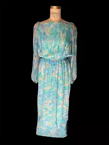Vintage 1980 Gentillesse and I. Magnin Silk chiffon Pastel Watercolor Maxi Dress - Picture 1 of 9