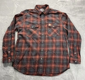Carhartt Flannel Shirt Men's Large Relaxed Fit Pearl Snap Red Plaid 102825 224 - Picture 1 of 10