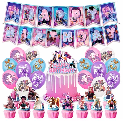 KPOP Hunters Birthday Party Supplies Set Balloons Cake Toppers Banner - Image 1 of 4