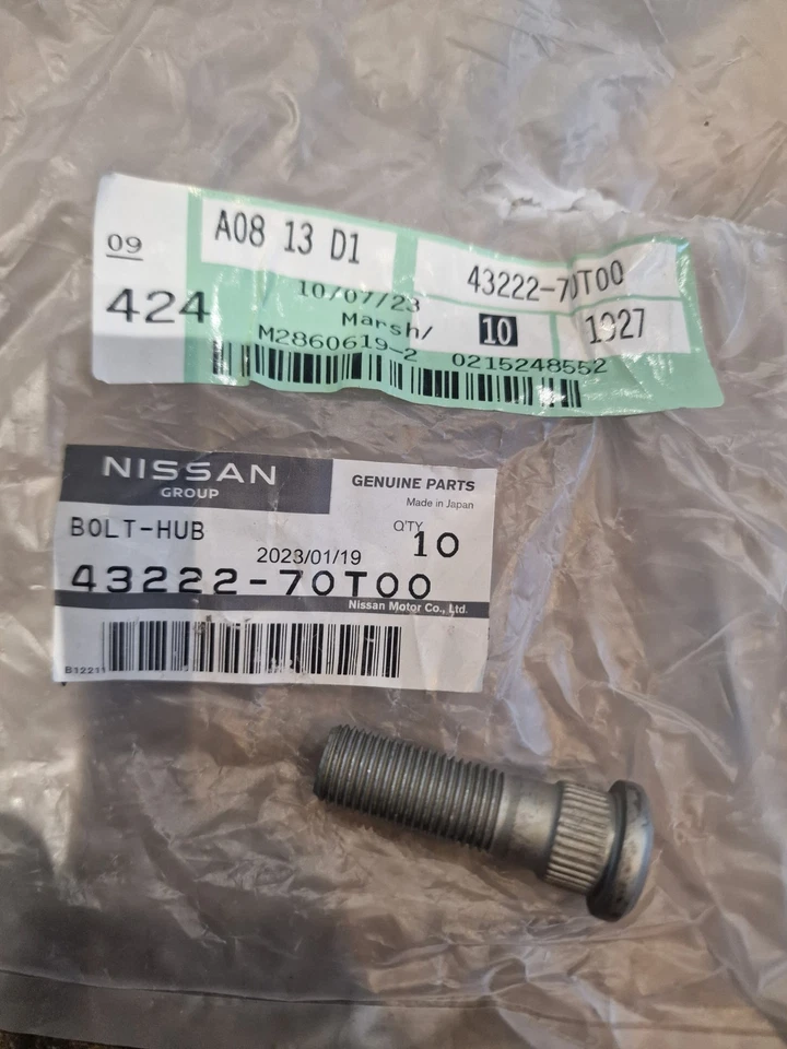 Genuine Front Wheel Hub Bolt Stud for Nissan Qashqai J10 2007 - 2013 - Image 1 of 1