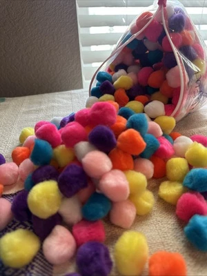 Bolsa tamaño galón llena de coloridos pompones artesanales para proyectos hágalo usted mismo Foto 1 de 4