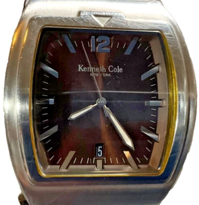 KENNETH COLE NEW YORK KC1213 MEN 38mm Watch Brown Dial Date Leather New Battery - Image 1 of 4