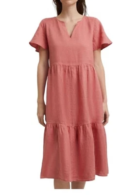 edc by Esprit Women's Coral Tiered Linen A-Line  Dress Relaxed Lagenlook Size S. - Image 1 of 4