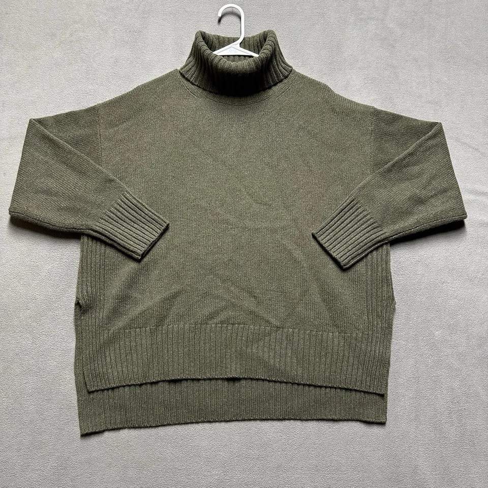 Polo Ralph Lauren 毛衣女式 L 绿色羊毛羊绒高领意大利纱线 — 第 1/4 张图片