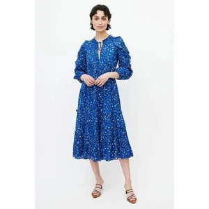 ULLA JOHNSON Women’s Size 2 Silk Blue & Multicolour Floral Ruffled Midi Dress - Picture 1 of 10