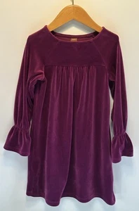Tea Collection Girls Purple Velour Trapeze Party Dress Bell Sleeve Size 6 EUC - Picture 1 of 10