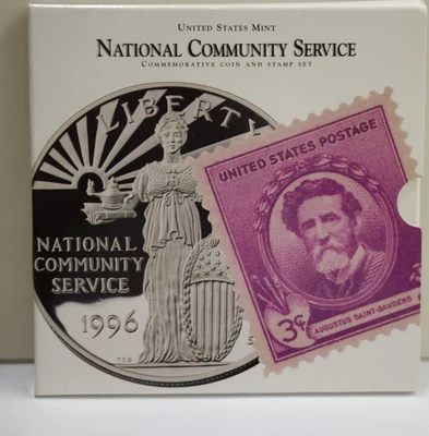 1996 National Community Service Proof Silver Dollar and Stamp Set - Image 1 of 3