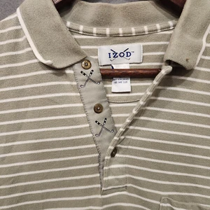 Izod Mens Tan Striped Golf Polo Shirt Size Large - Picture 1 of 8