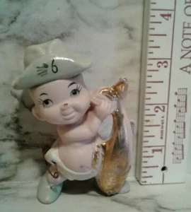 VTG Ceramic 6 YEAR OLD Spunky TYKE BIRTHDAY BOY Catching FISH w/ Real Safety Pin - Picture 1 of 5