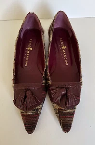 Rene Mancini Vintage Fabric Pointed Toe Pump Burgundy 38 Kitten Heel - Picture 1 of 9