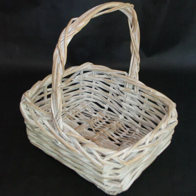14" x 12" x 15" Primitive Woven Wood Twig Whitewashed Decorative Basket Handle - Image 1 of 4