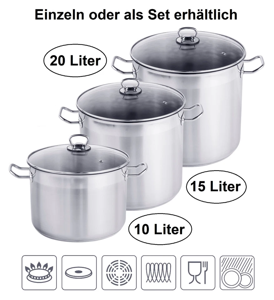 XXL Profi Universalkochtopf Suppentopf 10, 15 oder 20 Liter für alle Herdarten - Bild 1 von 1