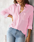Ladies Stripe Blouse Casual Loose Long Sleeve Casual OL Buttons Top Shirts Tee