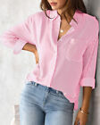 Ladies Stripe Blouse Casual Loose Long Sleeve Casual Ol Buttons Top Shirts Tee