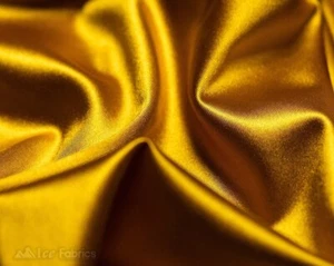 Gold 4 Way Stretch Silky Satin Fabric By Yard Thick Satin - Picture 1 of 9