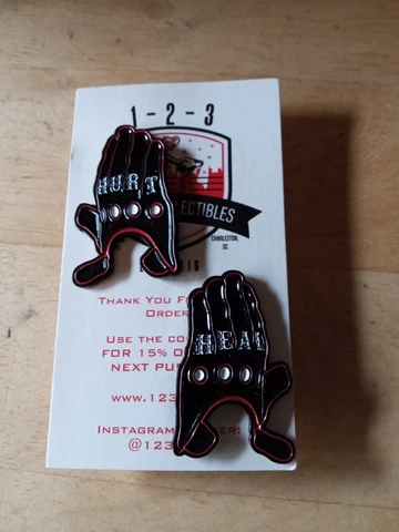Bray Wyatt The Fiend Hurt Heal Gloves Pin Set RARE WWE Cover