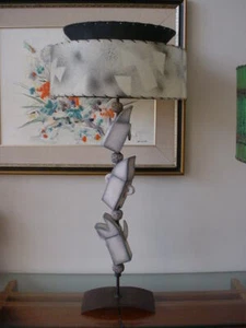 Vintage Mid Century Modern Retro Abstact Pottery Figures Lamp Fiberglass Shade - Picture 1 of 12
