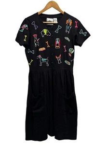 Michael Simon Vintage Damen Größe Small Knopfleiste bestickt Hund Maxikleid euc - Bild 1 von 5