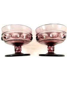 Set of 2 Indiana Kings Crown Amethyst Sherbet Dish Purple Tiffin Plum Purple Vtg - Picture 1 of 9