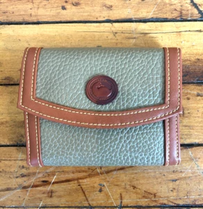 Dooney & Bourke Pebbled Leather Trifold Card Wallet Brown Olive Small - Picture 1 of 12