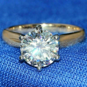 3 Ct White Round Cut Moissanite Solitaire Engagement Ring Solid 14K Yellow Gold - Bild 1 von 5