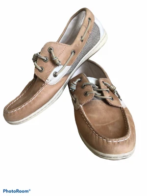 SPERRY Top Sider Women’s Size 11M , 3 Eye beige boat shoe leather /fabric upper - Image 1 of 4