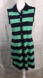 Tommy Hilfiger Womens Navy and Green Striped Polo Dress w/ Spell Out - Picture 1 of 9