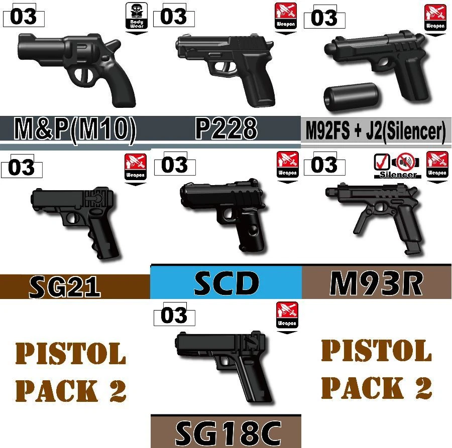 Pistol Pack V2 Army Weapons pack compatible with toy brick minifigures - Image 1 of 1