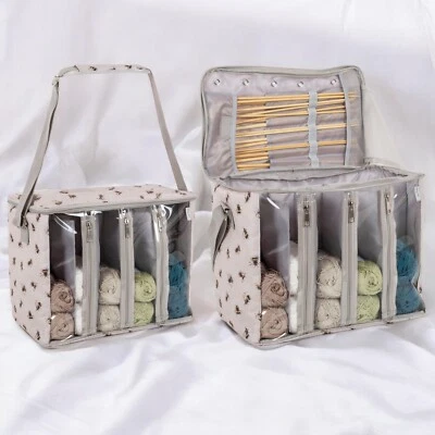 HOBBY GIFT KNITTING BAG WITH YARN STORAGE Bee Design Large Size