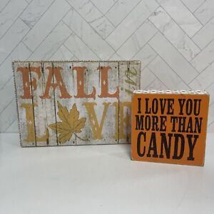 Designs by Kathy Box Sign lot of 2 Fall Halloween Love Candy/Fall in Love Blocks