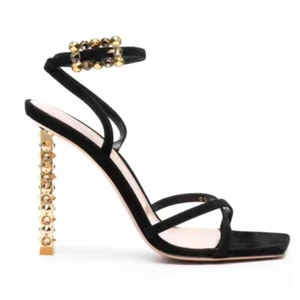 Damen-Sandalen dünner Absatz quadratische Zehen Schnalle Strass hohe Absätze sichtbare Zehen - Bild 1 von 9