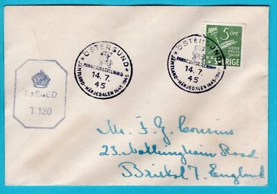 SWEDEN free press censored cover 1945 Östersund to England - Image 1 of 2