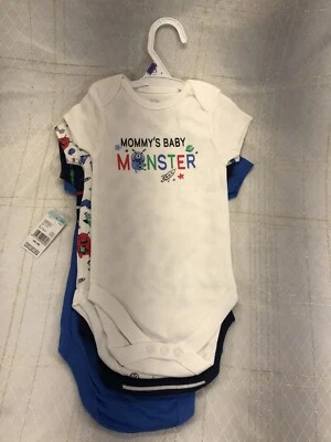 4pk Bebé Niño Una Pieza Body Monstruos Azul Cohetes Rayas 6-9 Mo.  Foto 1 de 4
