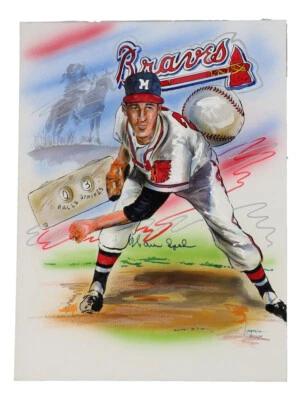 Warren Spahn "300 Win HOF" Signed Original Art by Gary Longordo Artwork Auto JSA - Image 1 of 4