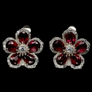 RUBY GENUINE MINED GEMS SOLID STERLING SILVER 925 EARRINGS - Picture 1 of 4