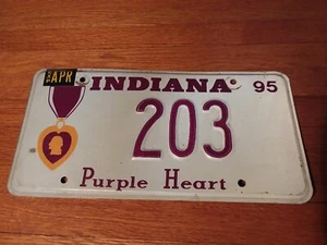 Expired 1995 Indiana Purple Heart License Plate 3 digit 203 - Picture 1 of 12