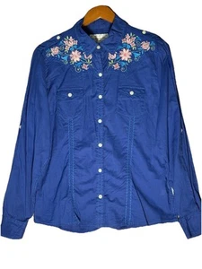 Panhandle Slims Embroidered Western Shirt Women's M Blue Floral Square Dancing  - Picture 1 of 6