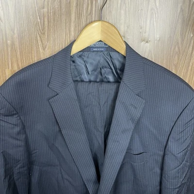 Костюм мужской American Living из 2 предметов 48R 42x30 черный синий в полоску шерсть две кнопки - Изображение 1 из 4