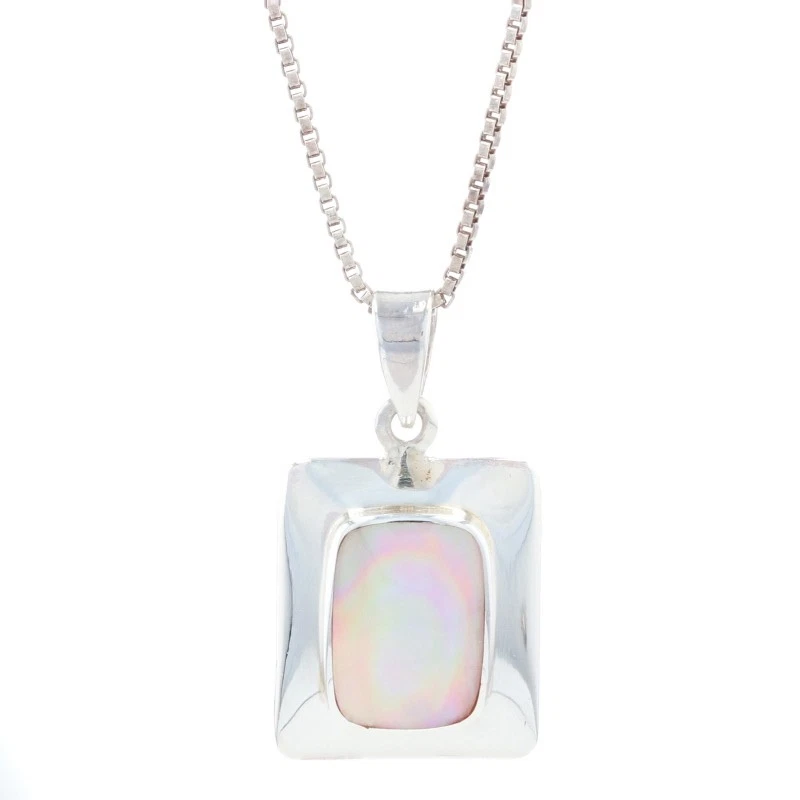 BOMA Pink Mother of Pearl Pendant Necklace 19 3/4" Sterling Silver 925 Box Chain - Image 1 of 4