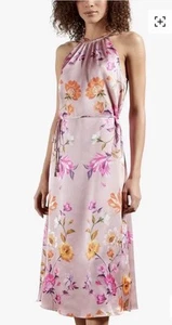 TED BAKER PINK FLORAL HALTER NECK MIDI DRESS,WEDDING,RACES,CRUISE,SZ- 8 Or 14 - Picture 1 of 18