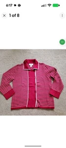Talbots Size M Red White Striped Cardigan Sweater Double Breasted Cotton - Picture 1 of 5