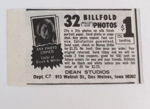 32 Billfold (Wallet Size) Photos Des Moines Iowa Dean Studios (Sm. Print Ad)1973 - Picture 1 of 3