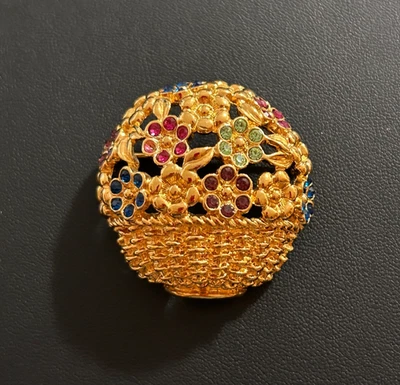 Broche cesta flores tono dorado Anne Klein pedrería multicolor Foto 1 de 4