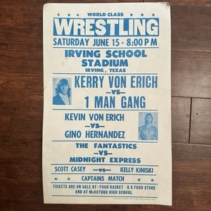 Póster promocional original Kerry Von Erich VS 1 Man Gang Irving School Stadium - Imagen 1 de 11