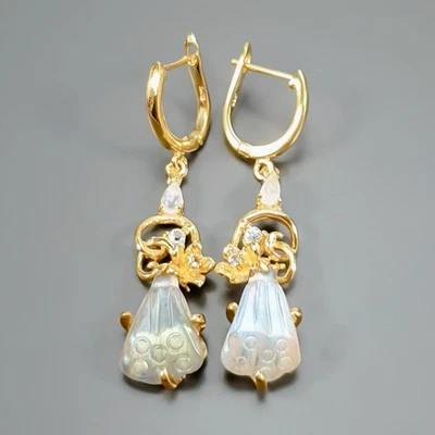 Gemstone Natural Labradorite Earrings 925 Sterling Silver /E127513 - Image 1 of 4